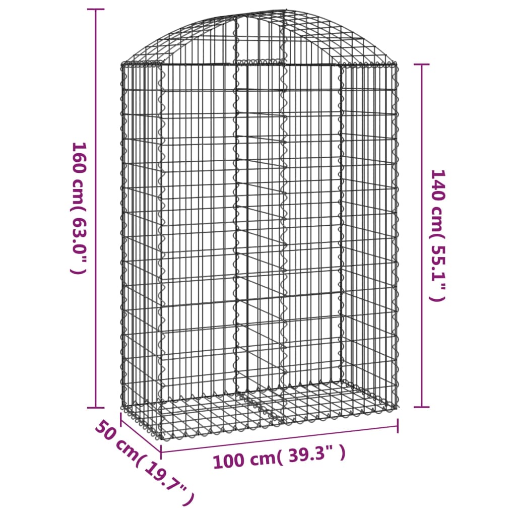 vidaXL Oblúkový gabionový kôš 100x50x140/160 cm pozinkované železo