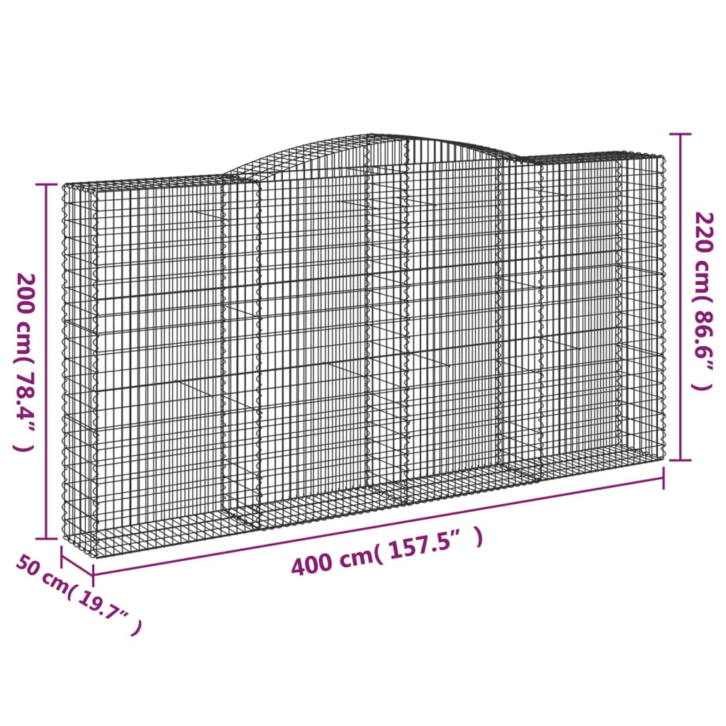 vidaXL Oblúkový gabionový kôš 6 ks 400x50x200/220cm pozinkované železo