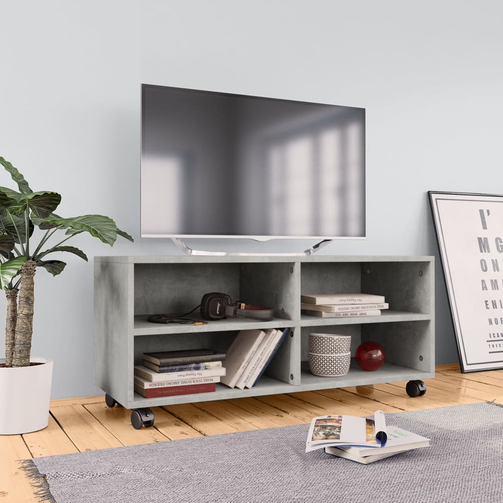 vidaXL TV skrinka s kolieskami, betónová 90x35x35 cm, kompozitné drevo
