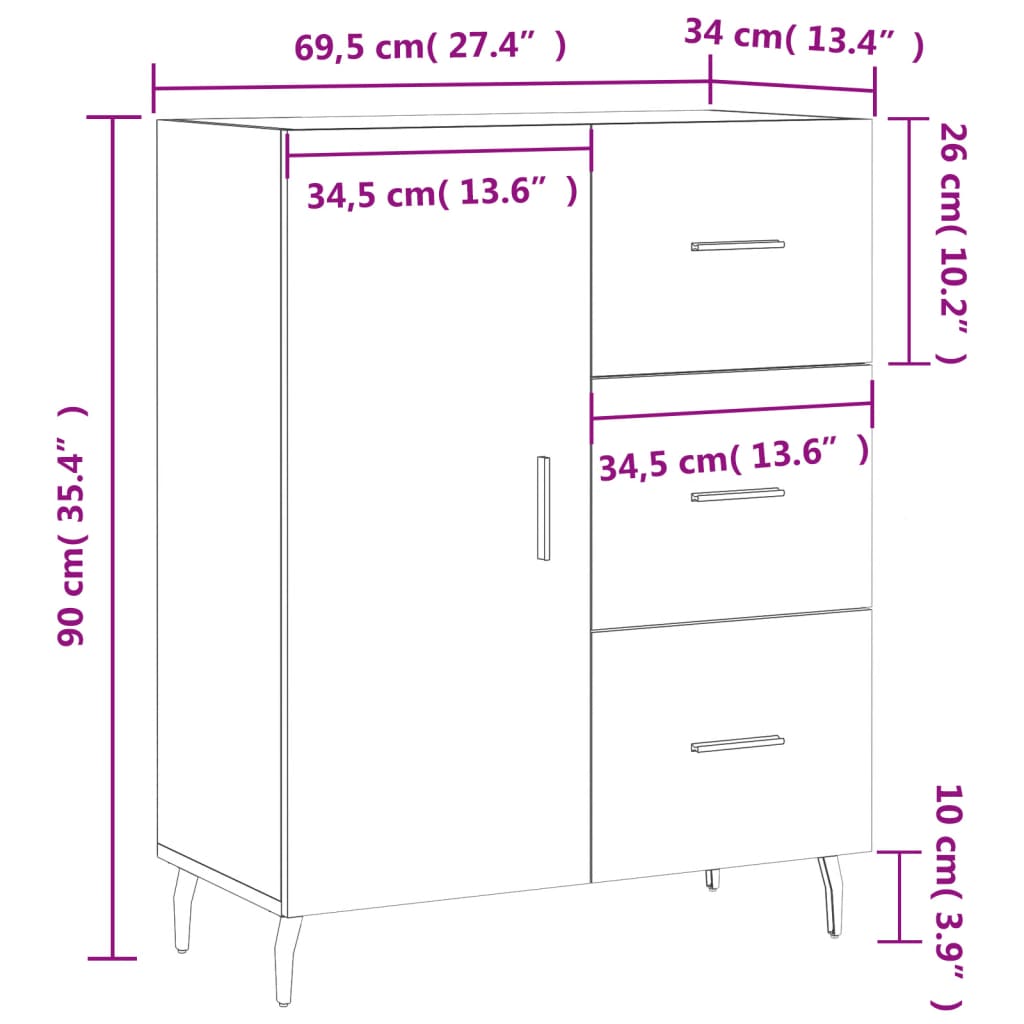 vidaXL Komoda sivý dub sonoma 69,5x34x90 cm kompozitné drevo