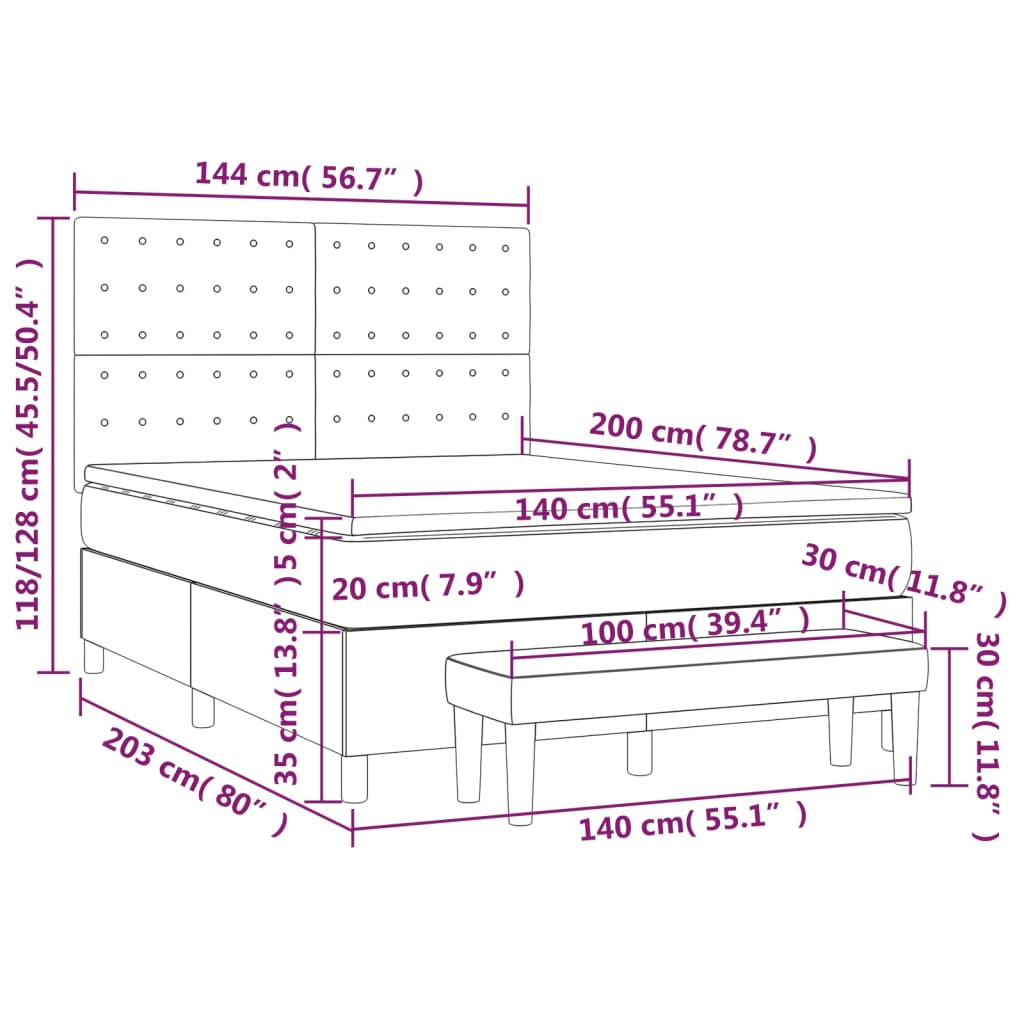 vidaXL Posteľný rám boxspring s matracom čierny 140x200 cm látka