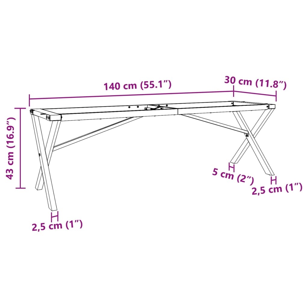 vidaXL Nohy konferenčného stolíka X-rám 140x30x43 cm liatina