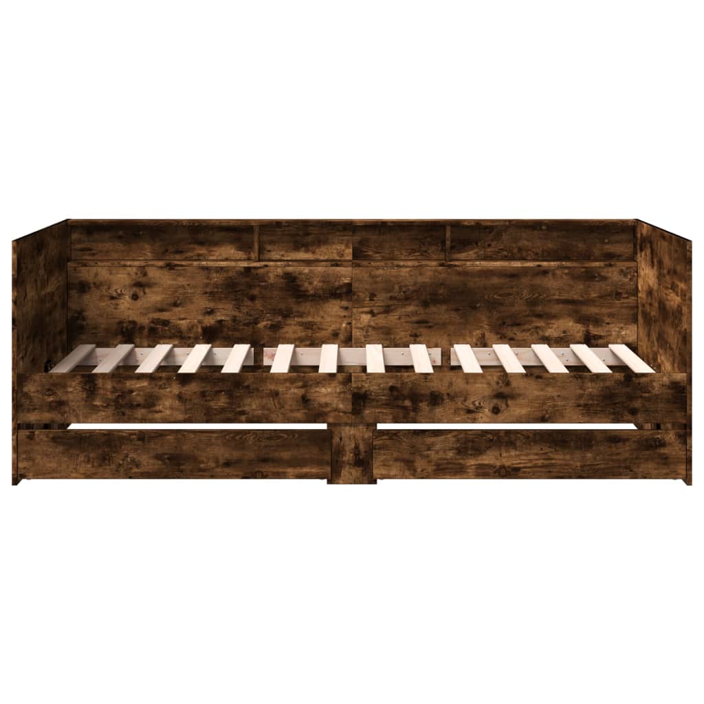 vidaXL Denná posteľ so zásuvkami dymový dub 90x190 cm kompozitné drevo