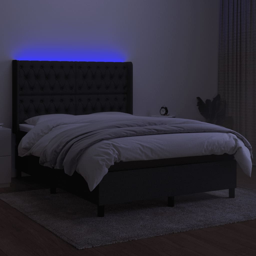 vidaXL Posteľ boxsping s matracom a LED čierna 140x200 cm látka