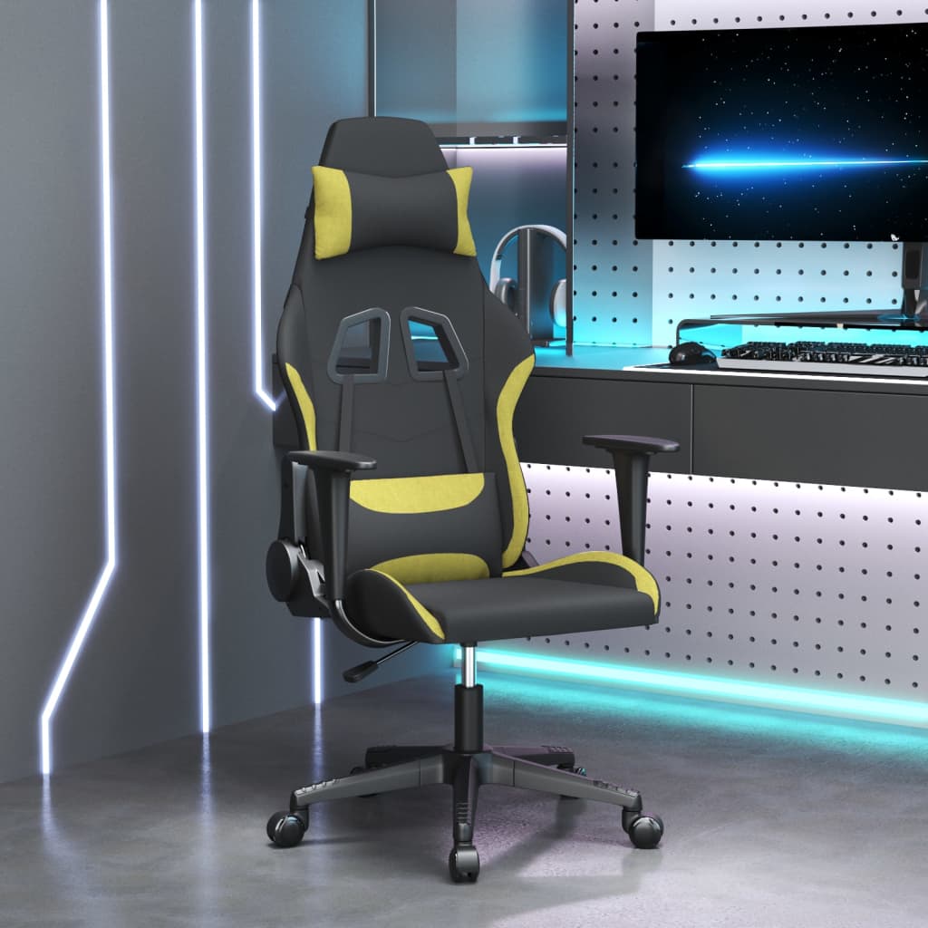 vidaXL Masážna herná stolička, čierna a svetlozelená, látka