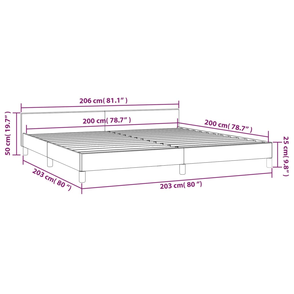 vidaXL Rám postele s čelom tmavosivý 200x200 cm zamat