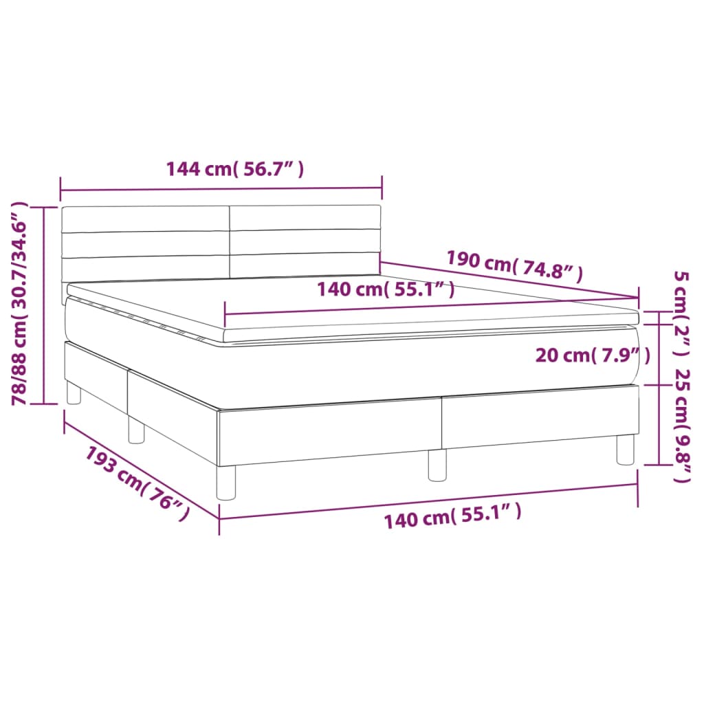 vidaXL Posteľ boxsping s matracom a LED modrá 140x190 cm látka