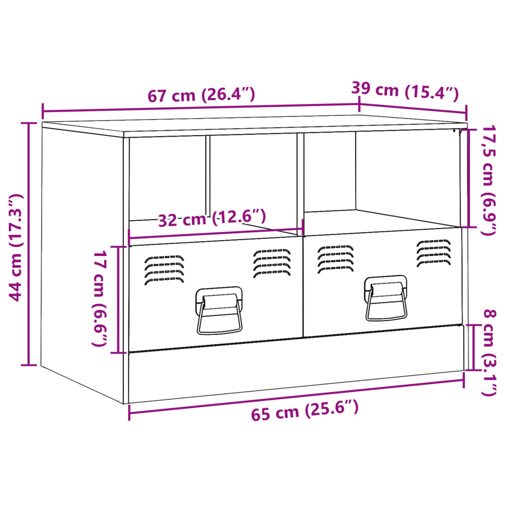 vidaXL TV skrinka biela 67x39x44 cm oceľ