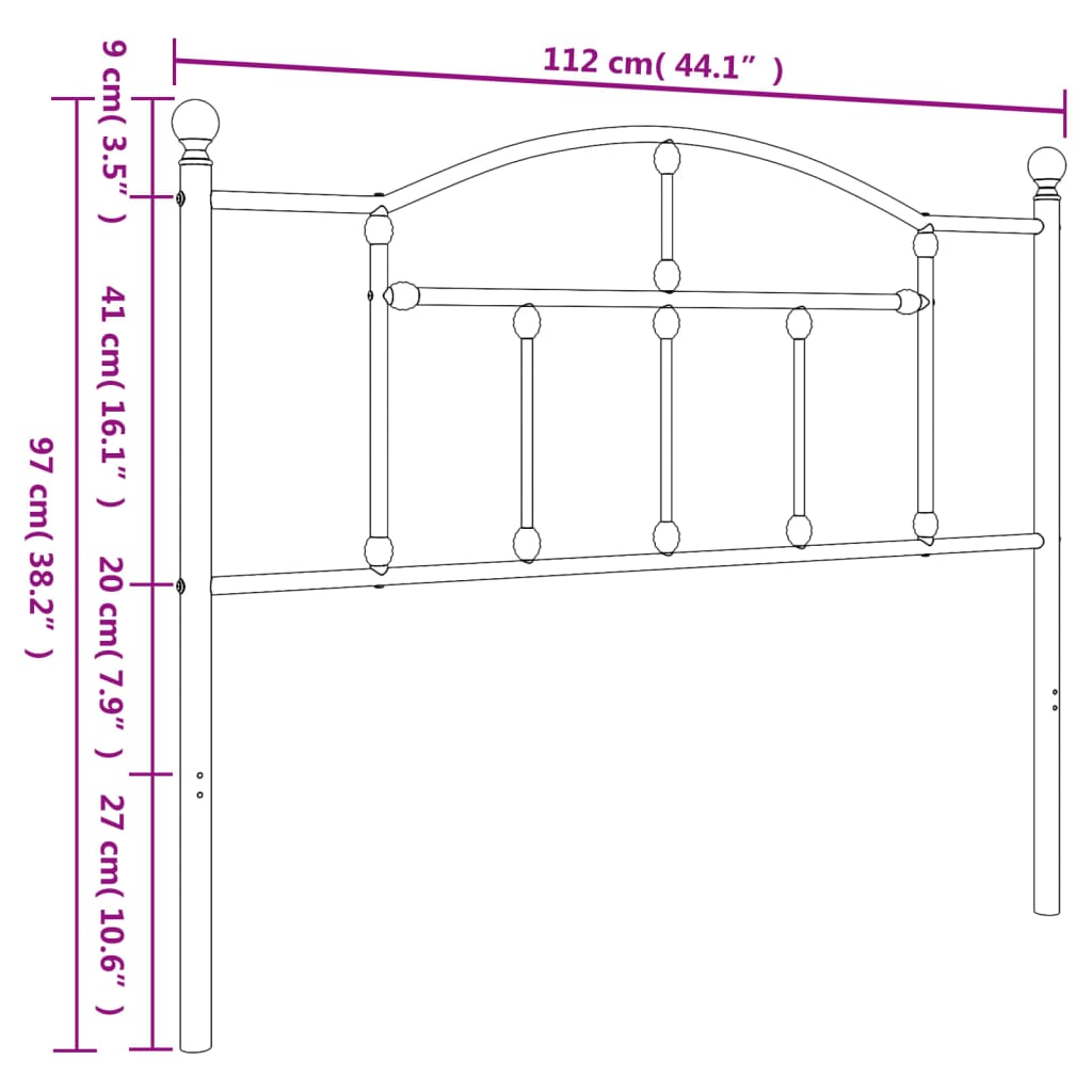 vidaXL Kovové čelo postele biele 107 cm