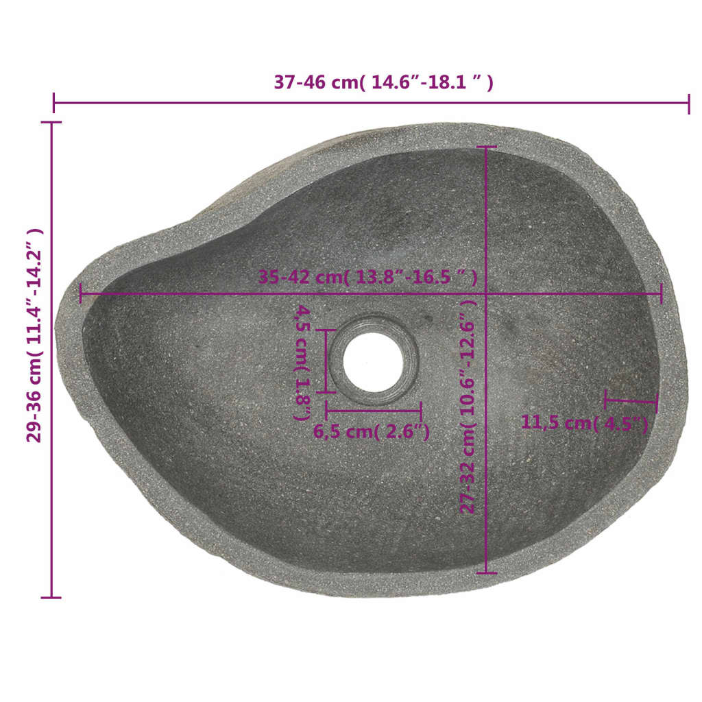 vidaXL Umývadlo riečny kameň oválne (37-46)x(29-36) cm