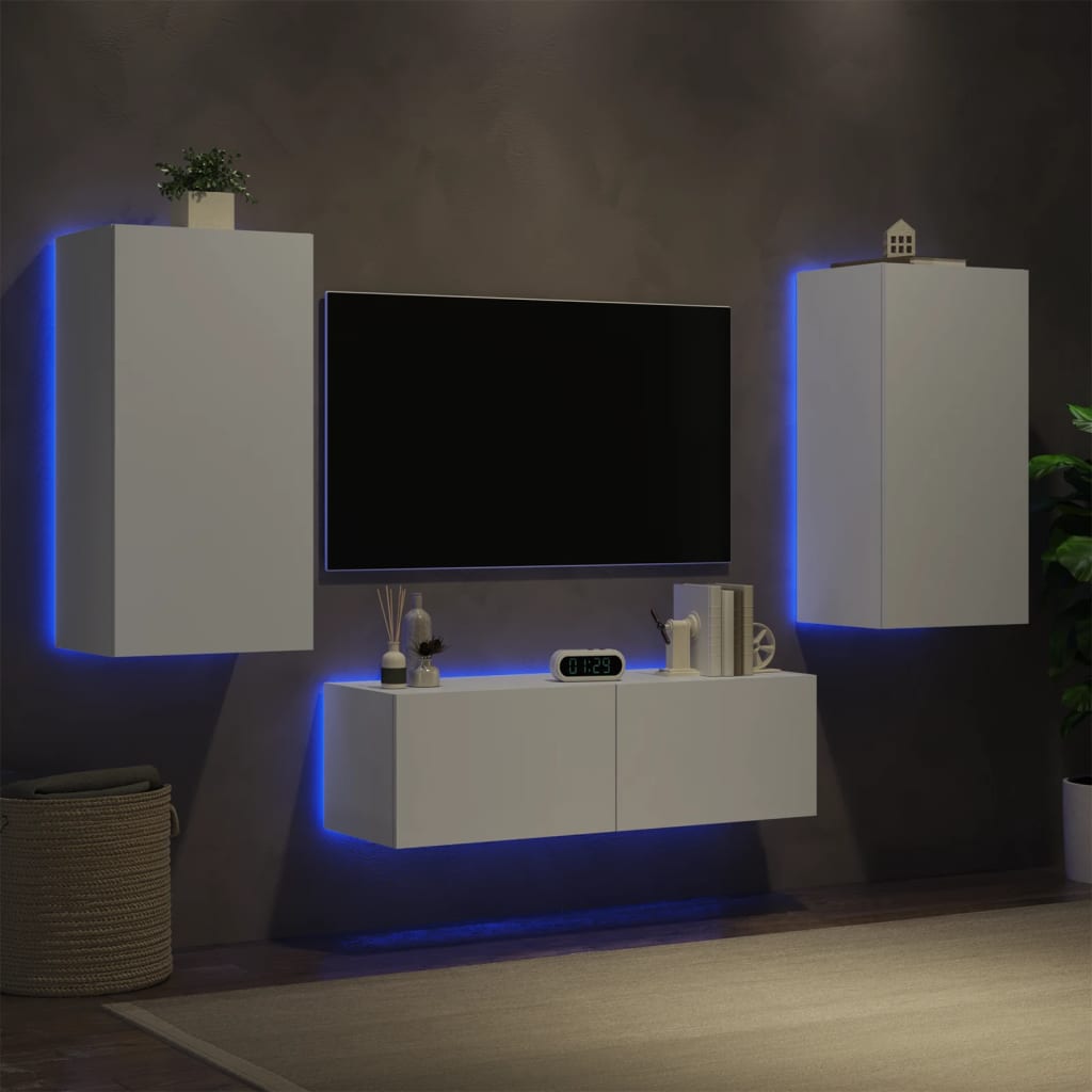 vidaXL 3-dielne TV nástenné skrinky s LED svetlami biele