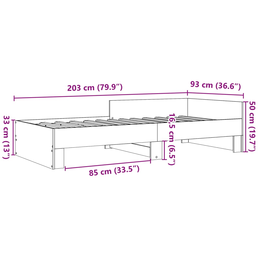 vidaXL Posteľný rám dub sonoma 90x200 cm borovicový masív