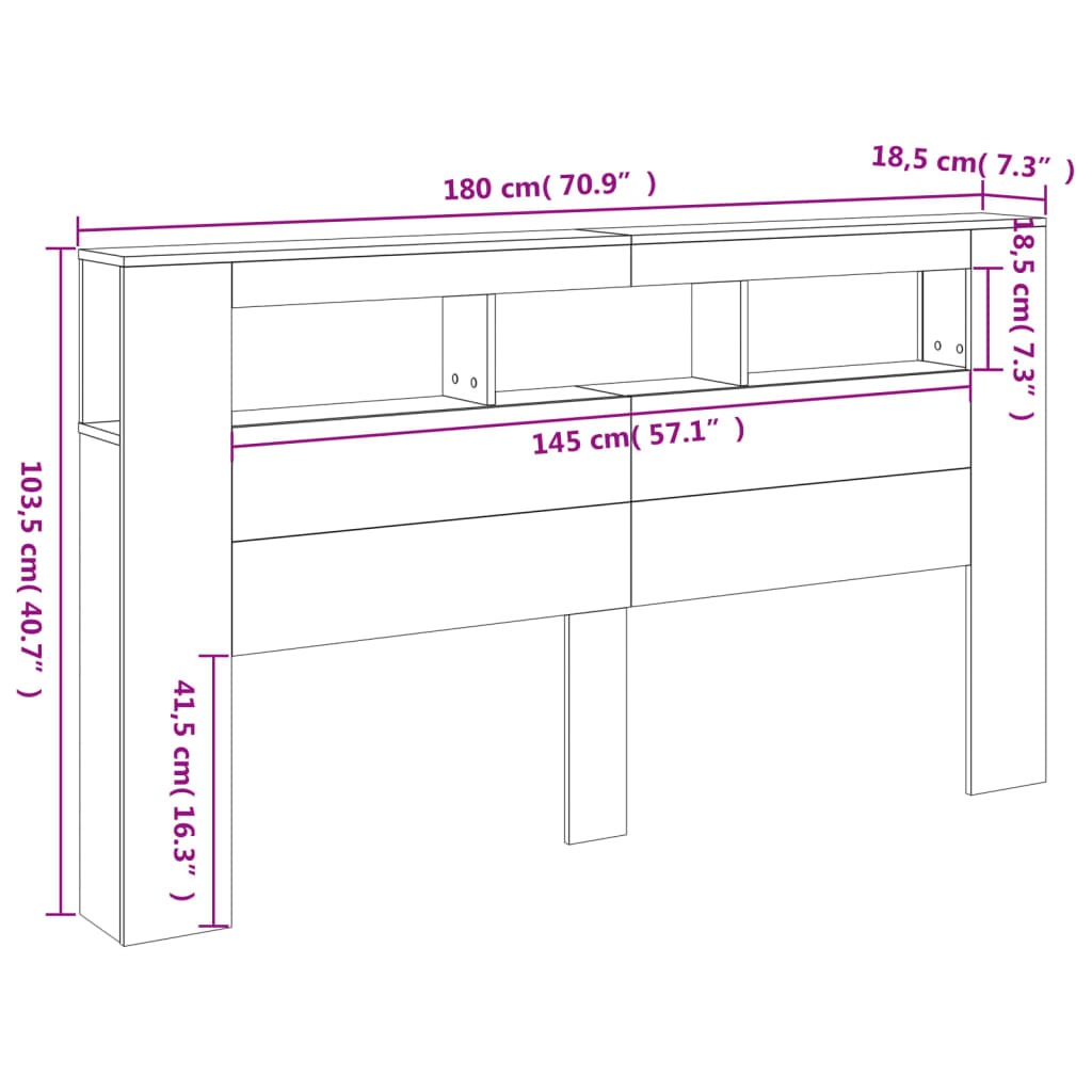 vidaXL Čelo s LED hnedý dub 180x18,5x103,5 cm kompozitné drevo