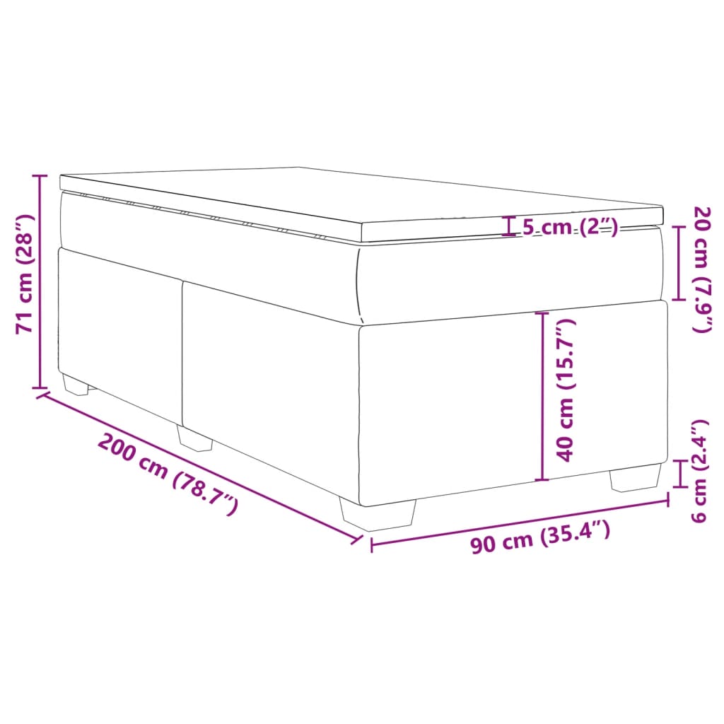 vidaXL Posteľný rám boxsping s matracom bledosivý 90x200 cm látka