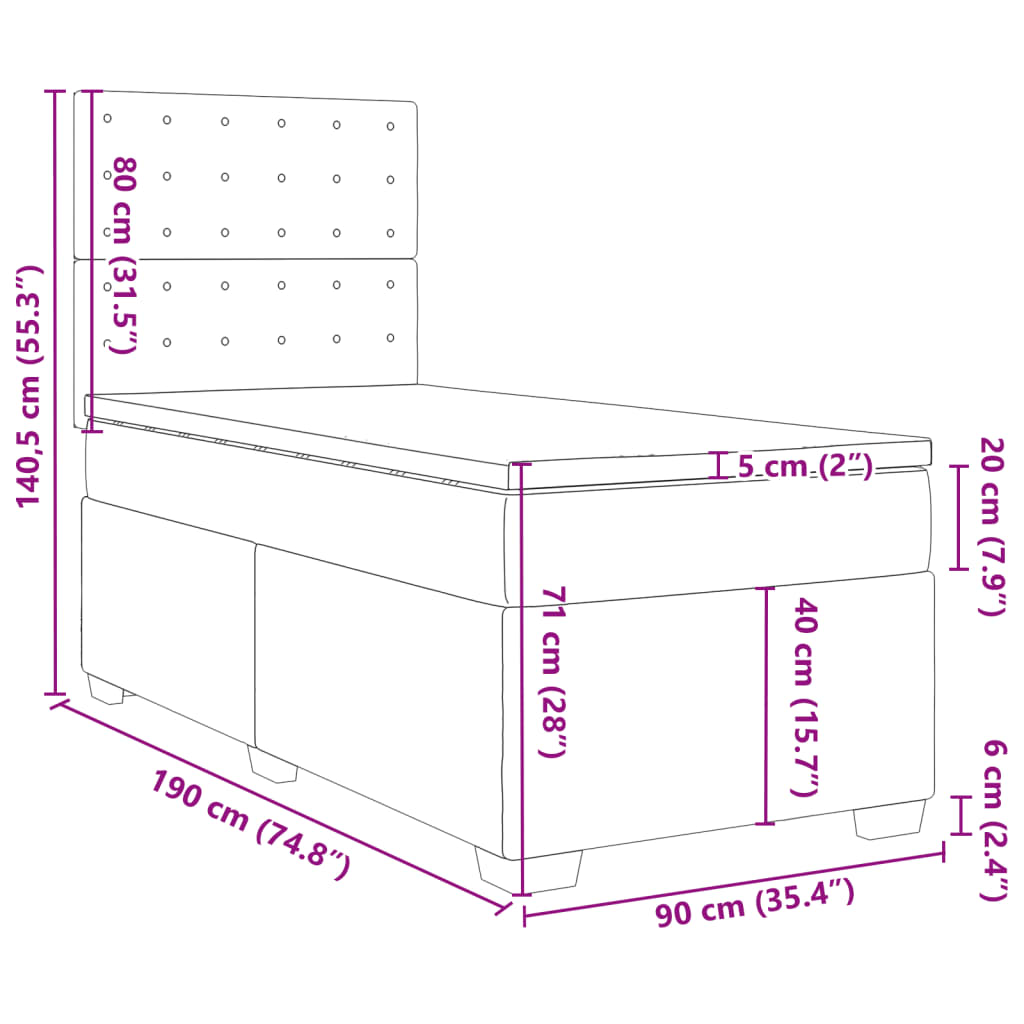 vidaXL Posteľný rám boxspring s matracom modrý 90x190 cm látka