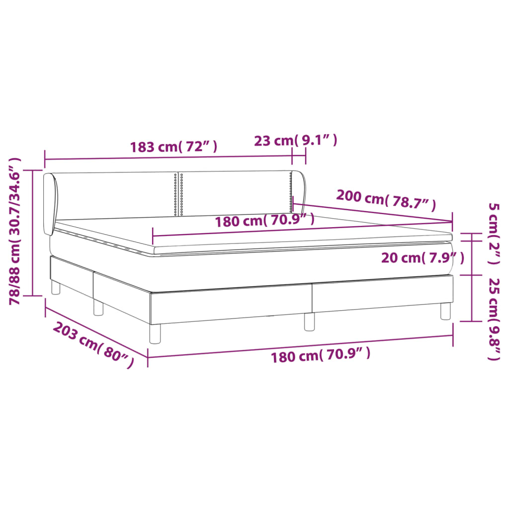 vidaXL Posteľný rám boxspring s matracom tmavosivý 180x200 cm zamat