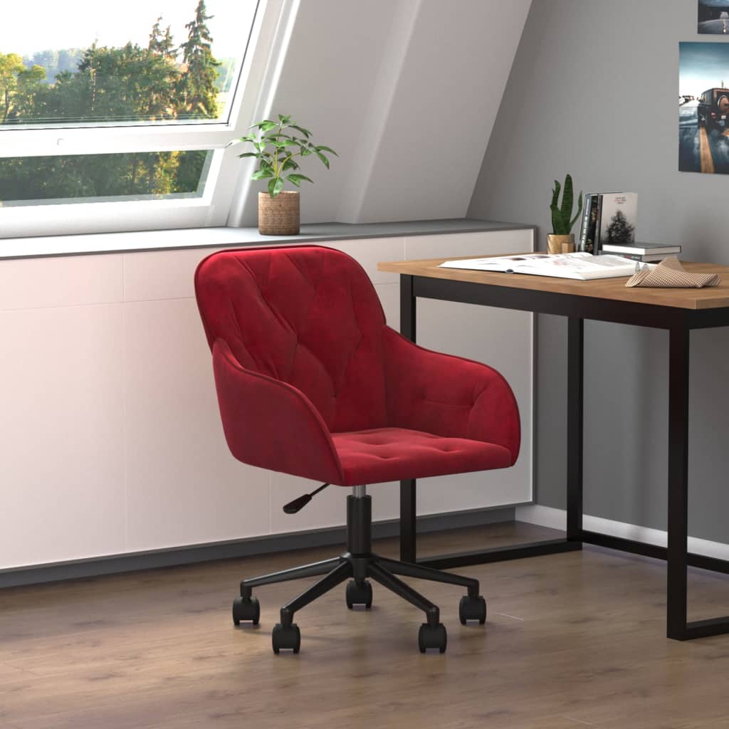 vidaXL Otočná kancelárska stolička vínovo-červená zamatová