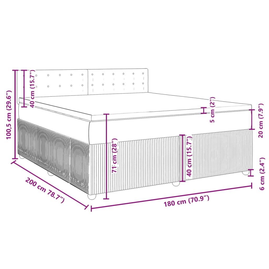 vidaXL Posteľný rám boxsping s matracom bledosivý 180x200 cm zamat