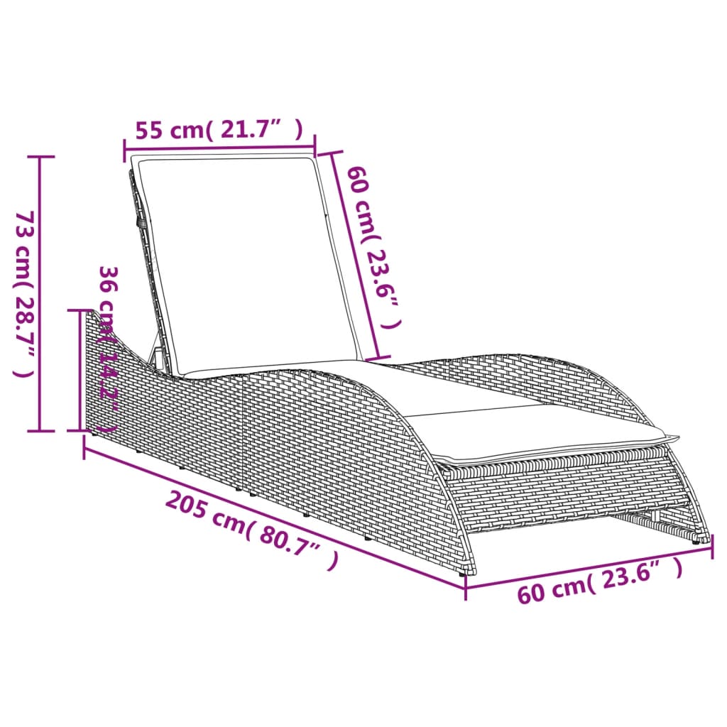 vidaXL Záhradné ležadlo s vankúšom béžové 60x205x73 cm polyratan