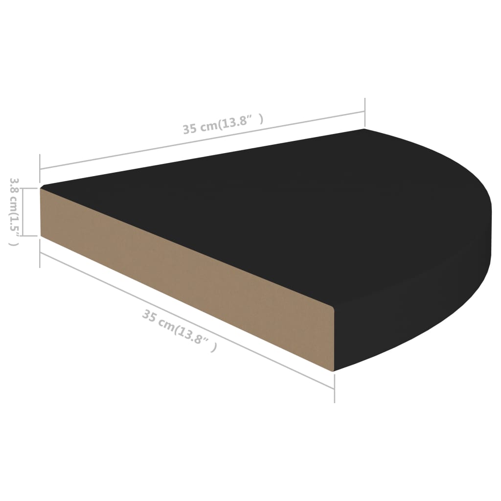 vidaXL Plávajúce rohové police 4 ks, čierne 35x35x3,8 cm, MDF
