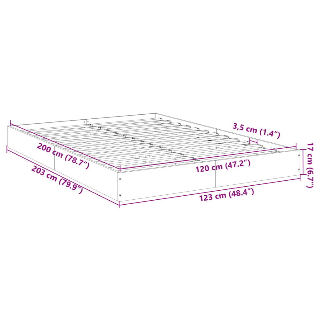 vidaXL Posteľný rám dymový dub 120x200 cm kompozitné drevo