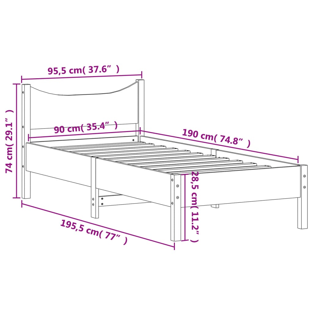 vidaXL Posteľ bez matraca voskovo hnedá 90x190cm masívna borovica