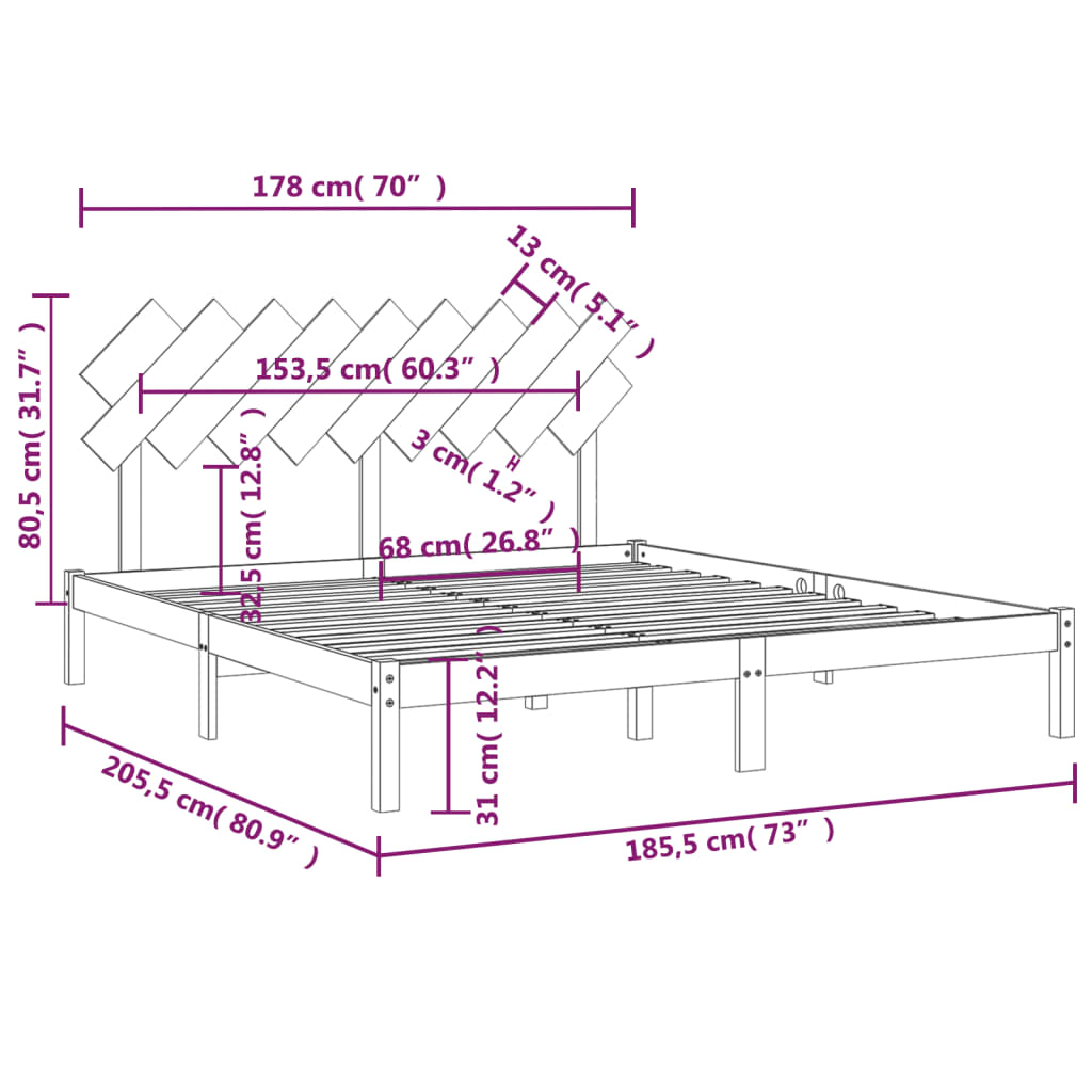 vidaXL Posteľný rám 180x200 cm 6FT Super King masívne drevo