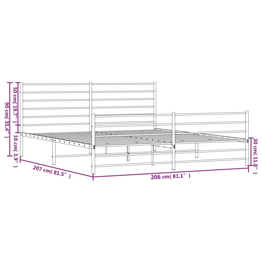 vidaXL Kovový rám postele s čelom a podnožkou čierny 200x200 cm