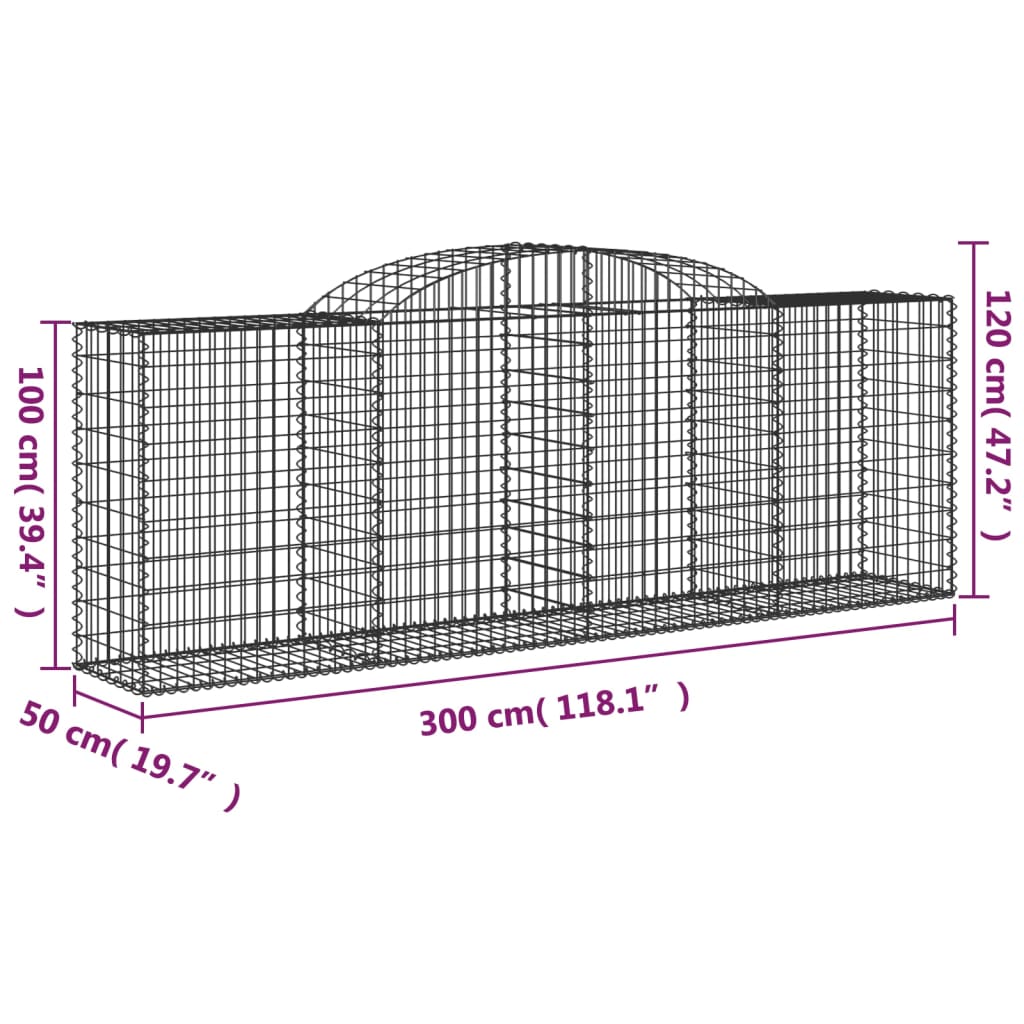 vidaXL Oblúkové gabiónové koše 9ks 300x50x100/120cm pozinkované železo