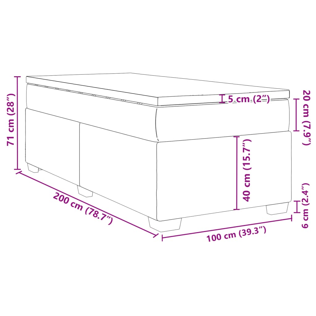 vidaXL Posteľný rám boxspring s matracom tmavosivý 100x200 cm zamat