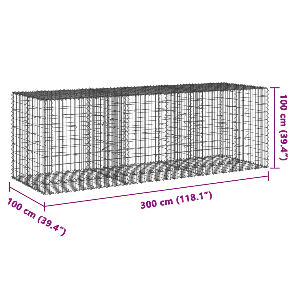 vidaXL Gabiónový kôš s krytom 300x100x100 cm pozinkované železo