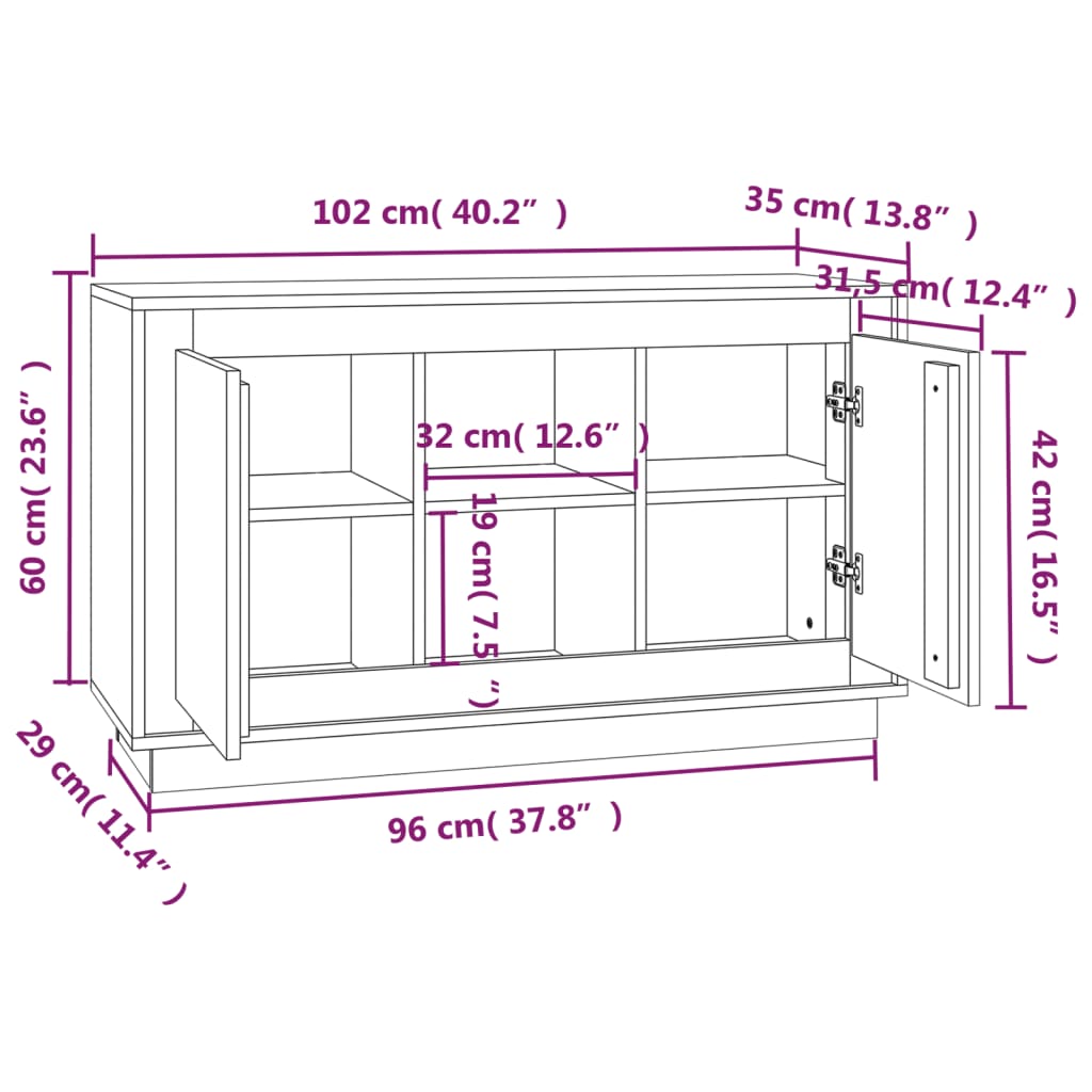 vidaXL Komoda sivá sonoma 102x35x60 cm kompozitné drevo