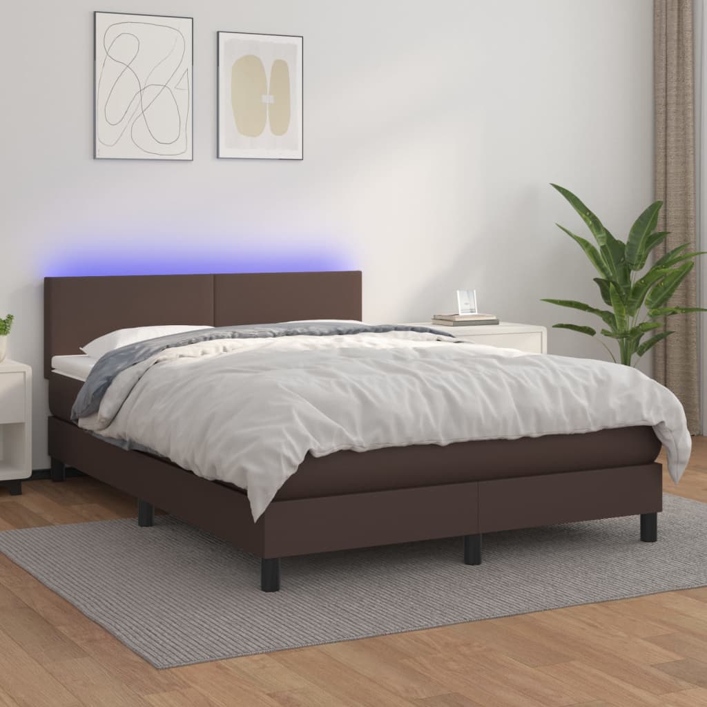 vidaXL Boxspring posteľ s matracom a LED hnedá 140x200 cm umelá koža