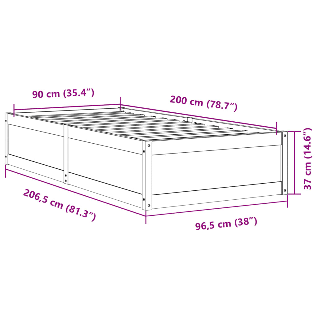 vidaXL Posteľ bez matraca 90x200 cm masívna borovica