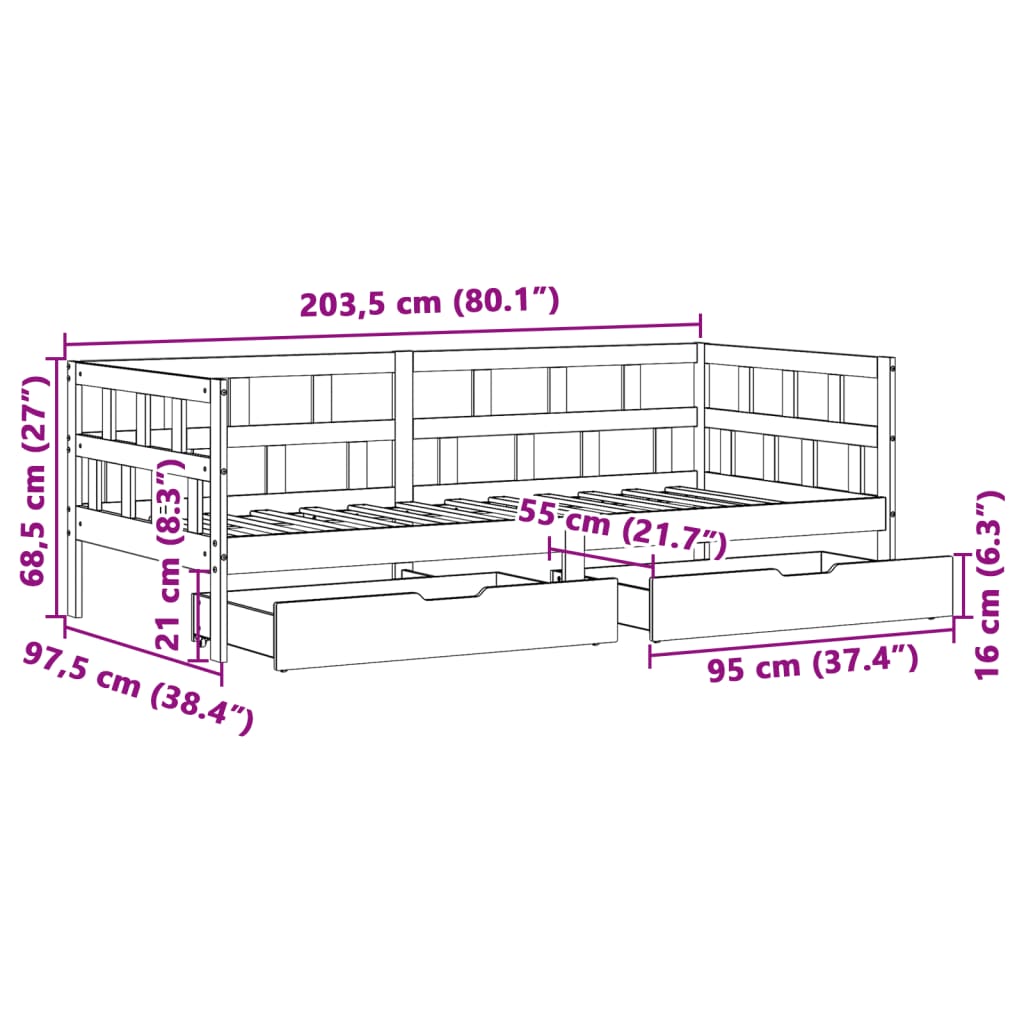 vidaXL Denná posteľ so zásuvkami biela 90x200 cm masívna borovica