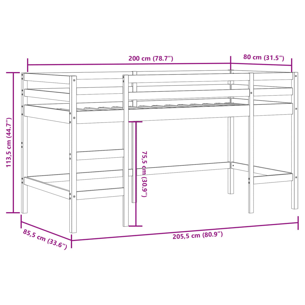 vidaXL Detská vyvýšená posteľ rebrík biela 80x200 cm masívna borovica