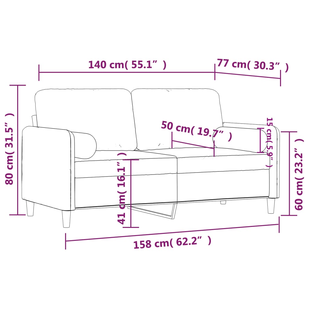 vidaXL 2-miestna pohovka s vankúšmi čierna 140 cm zamat