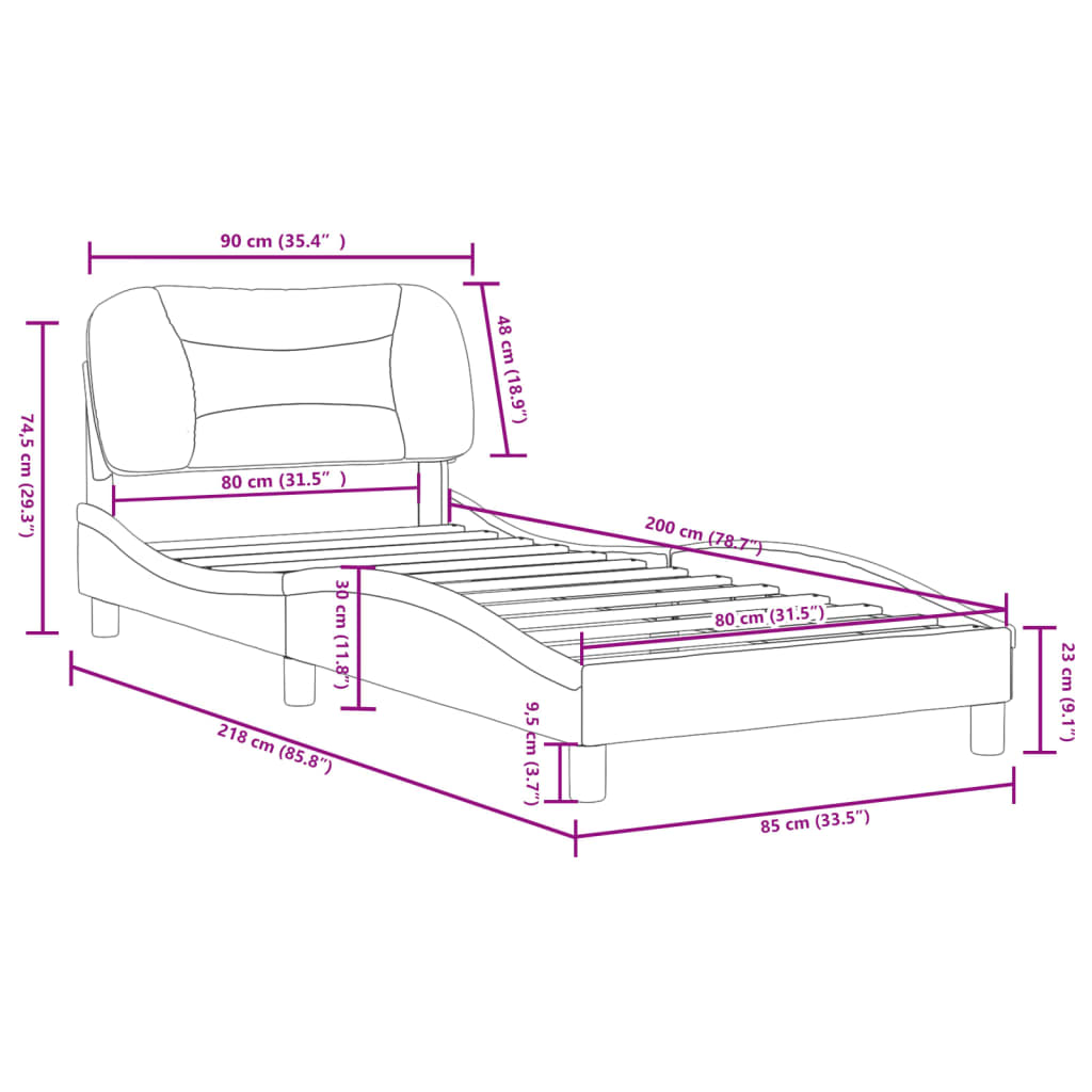 vidaXL Posteľný rám s čelom kapučínový 80x200 cm umelá koža