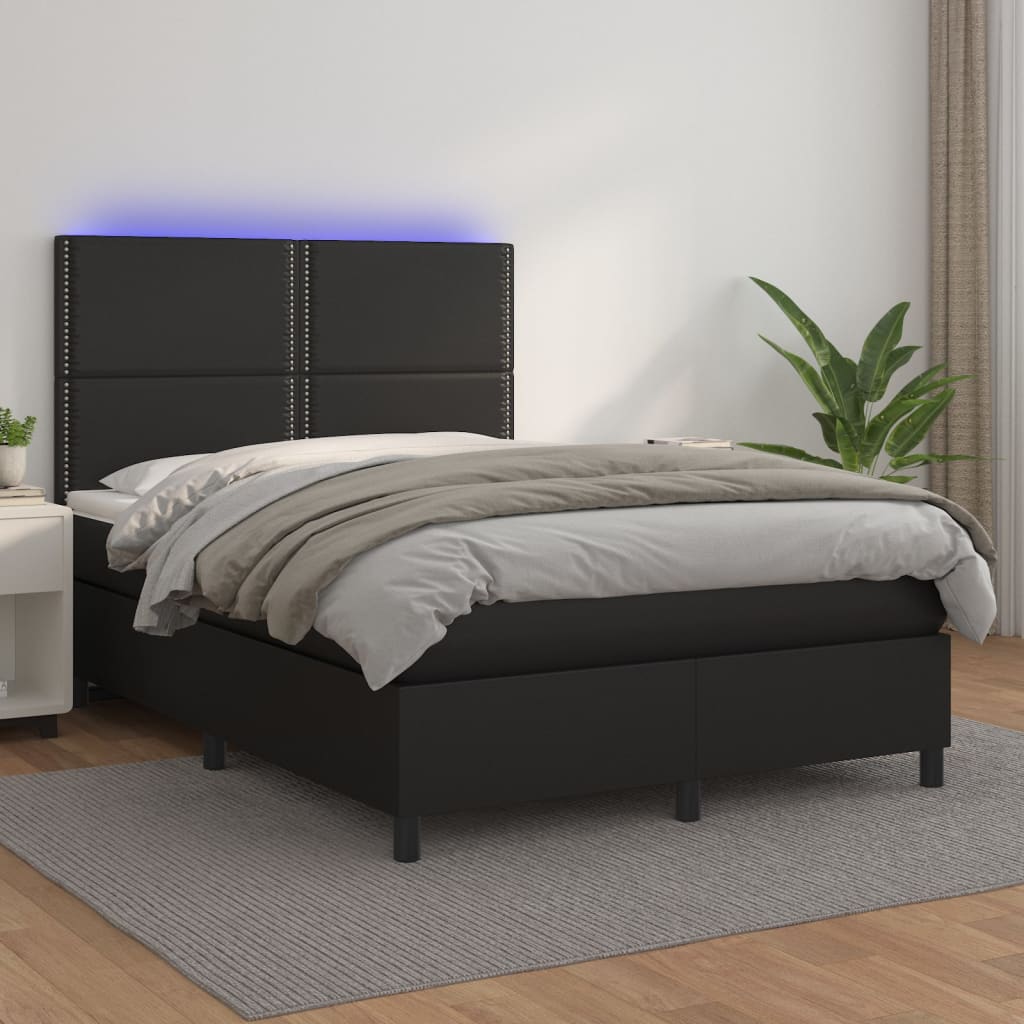 vidaXL Boxspring posteľ s matracom a LED čierna 140x200 cm umelá koža