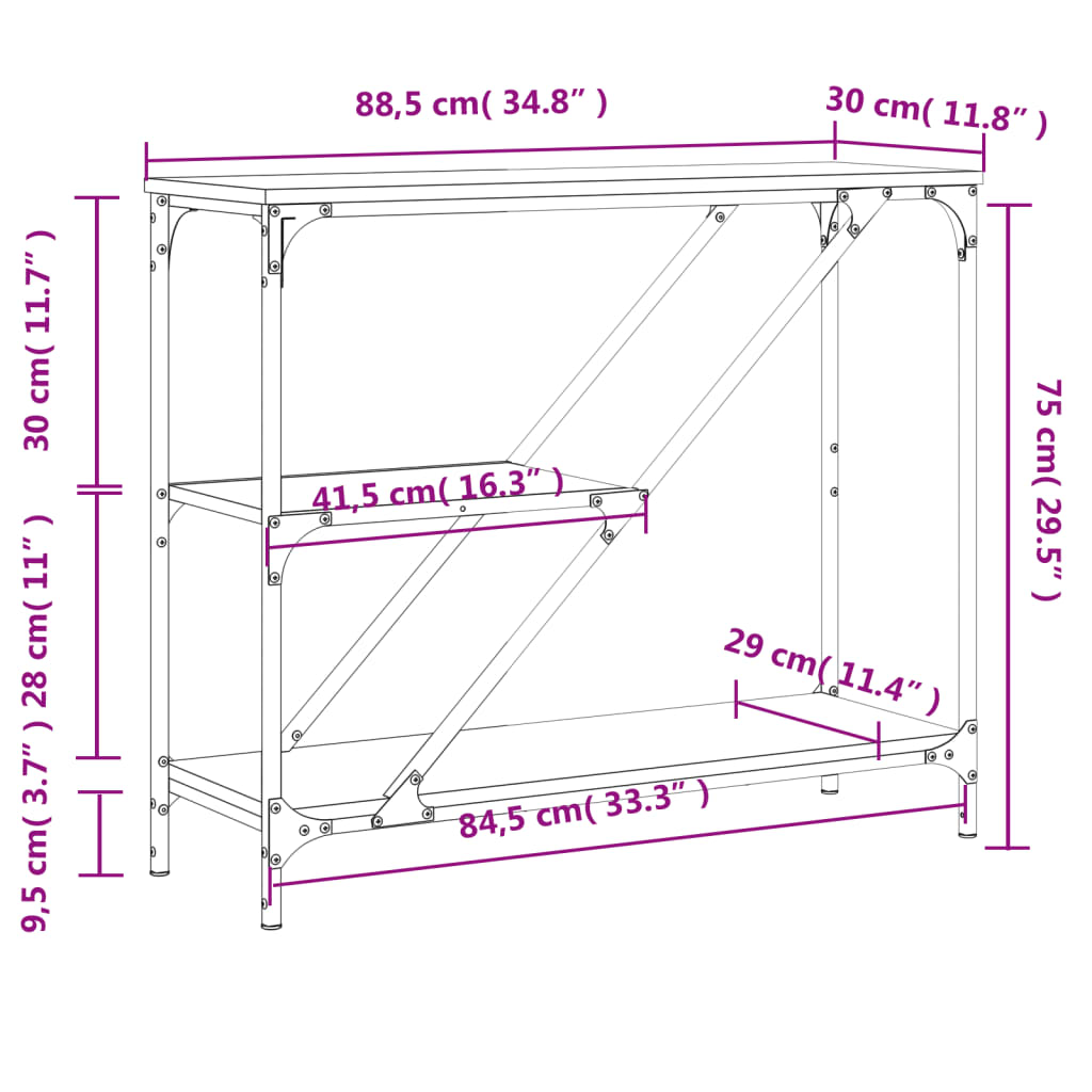 vidaXL Konzolový stolík sivý sonoma 88,5x30x75 cm kompozitné drevo