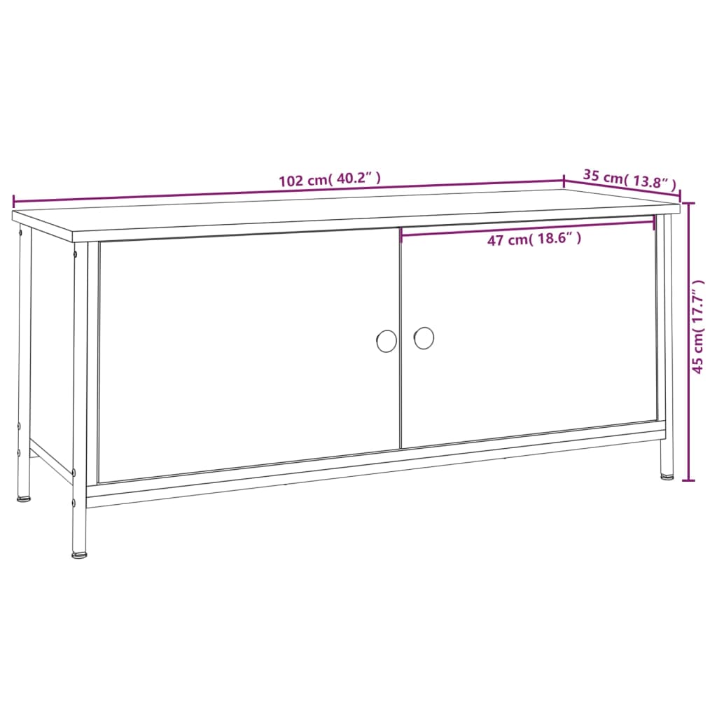 vidaXL TV skrinka s dvierkami čierna 102x35x45 cm kompozitné drevo