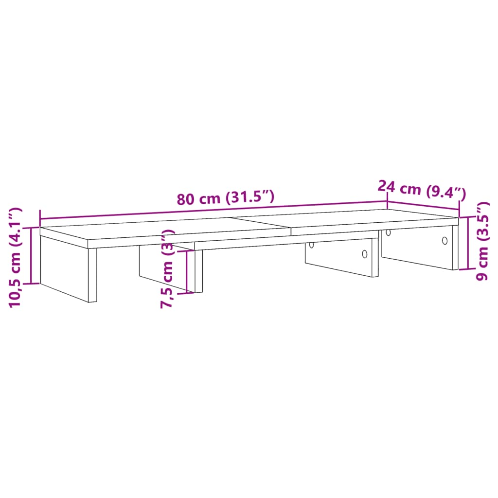 vidaXL Podstavec pod monitor staré drevo 80x24x10,5cm kompozitné drevo