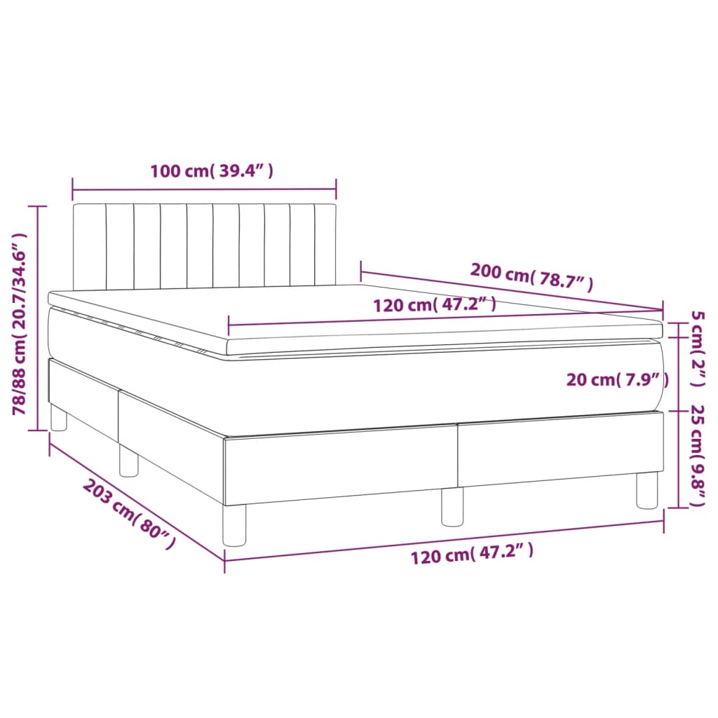 vidaXL Boxspring posteľ s matracom krémový 120x200 cm látka