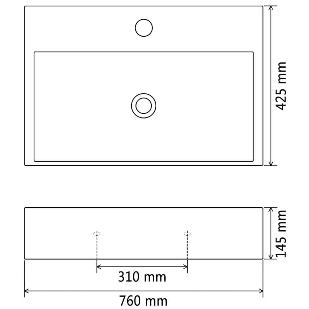 vidaXL Umývadlo s otvorom na batériu keramické čierne 76x42,5x14,5 cm