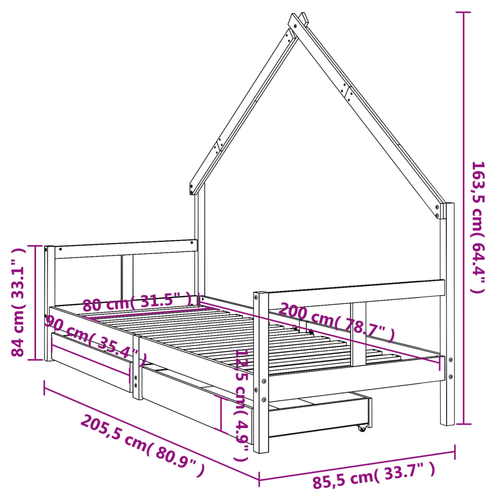 vidaXL Rám detskej postele so zásuvkami čierny 80x200 cm mas. borovica