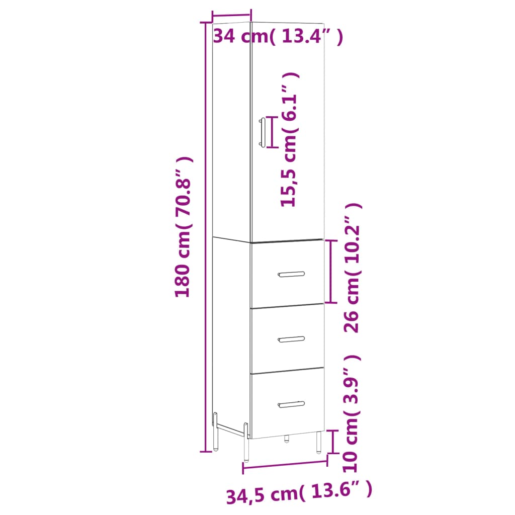 vidaXL Vysoká skrinka dub sonoma 34,5x34x180 cm spracované drevo