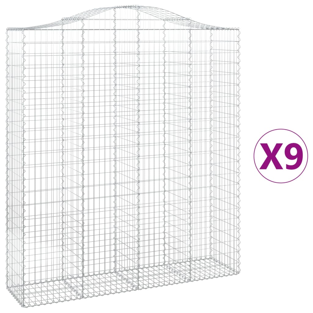 vidaXL Oblúkové gabiónové koše 9ks 200x50x220/240cm pozinkované železo