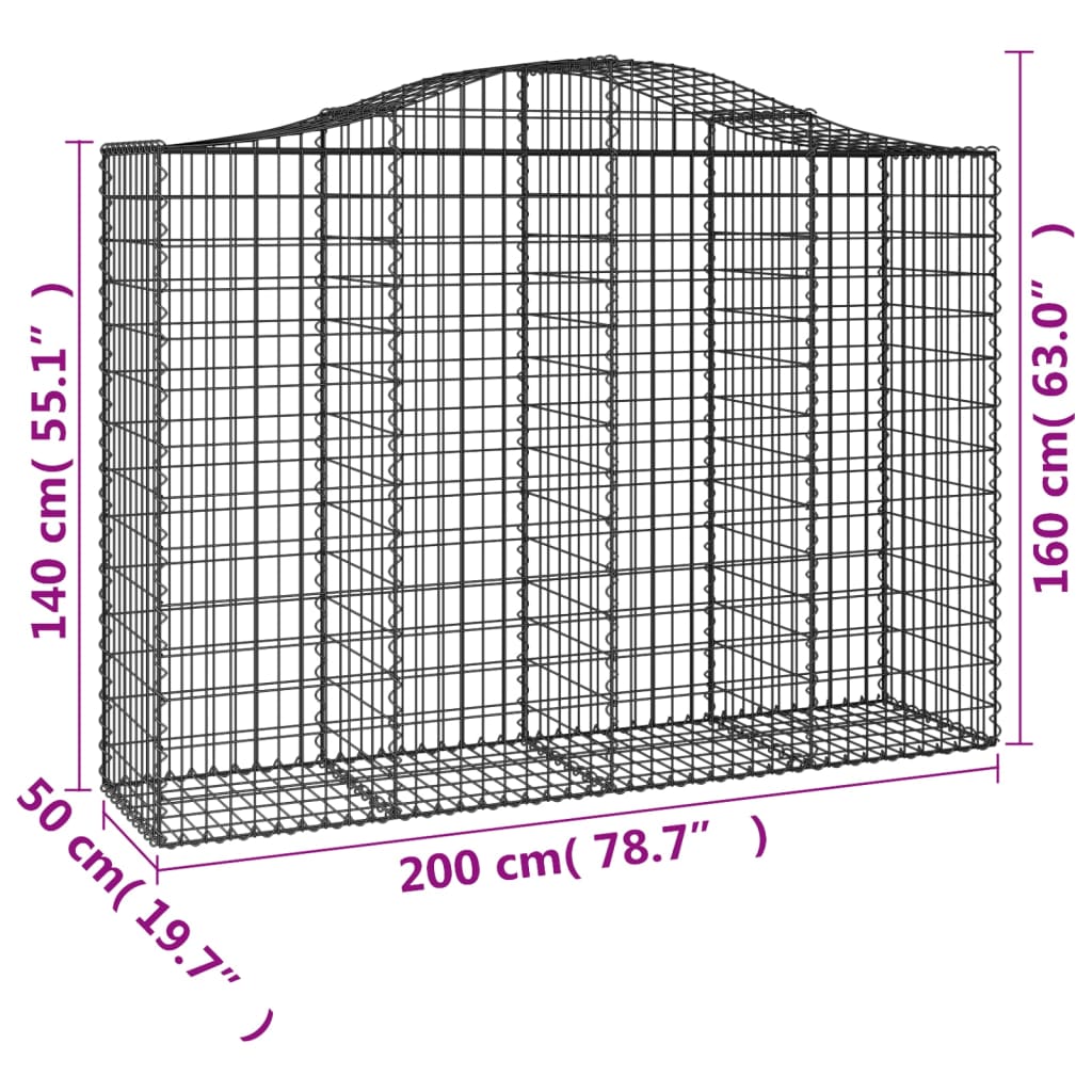 vidaXL Oblúkové gabionové koše 5 ks 200x50x140/160 cm pozink. železo