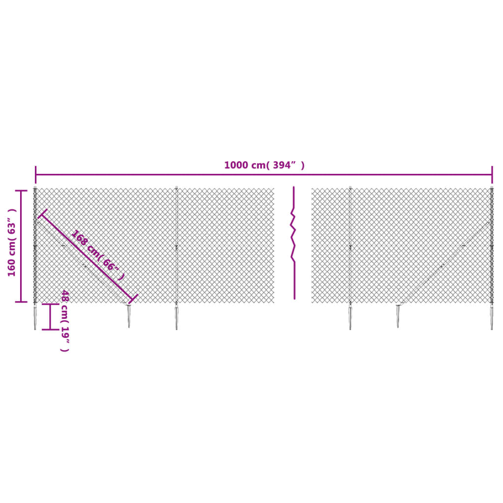 vidaXL Drôtený plot s kotviacimi hrotmi zelený 1,6x10 m