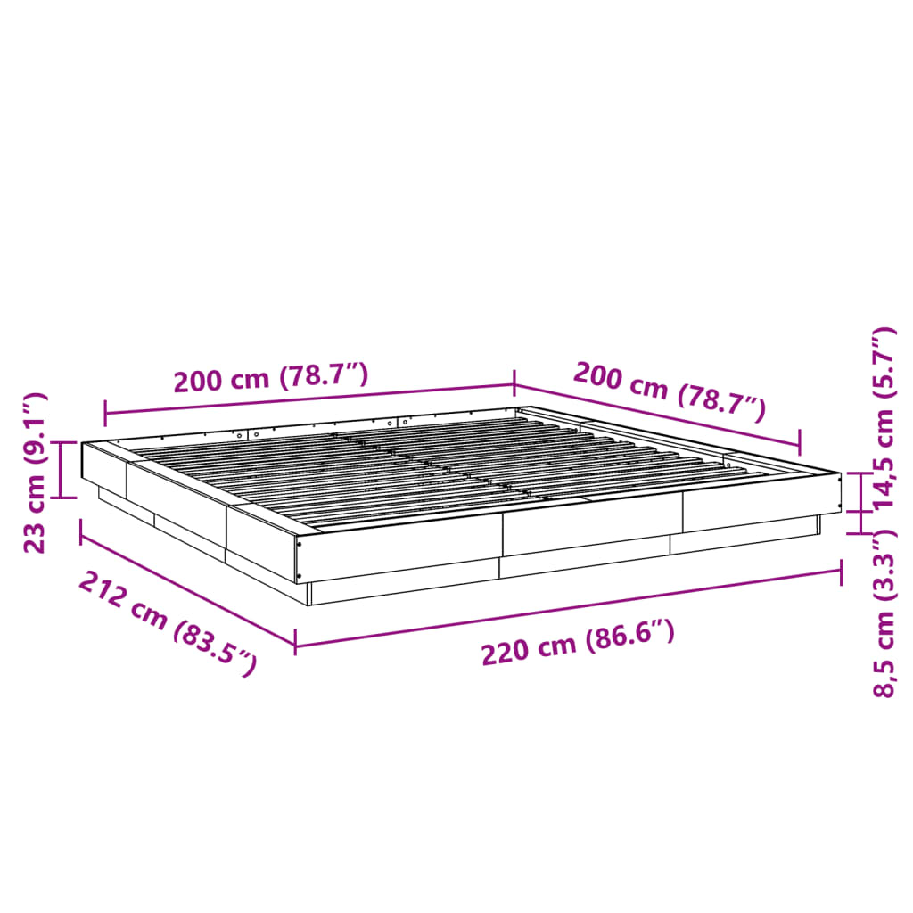 vidaXL Posteľný rám biely 200x200 cm kompozitné drevo